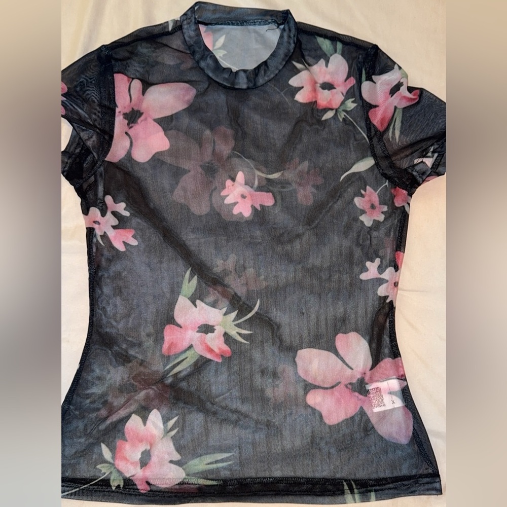 Floral Sheer Top - Black and Pink
